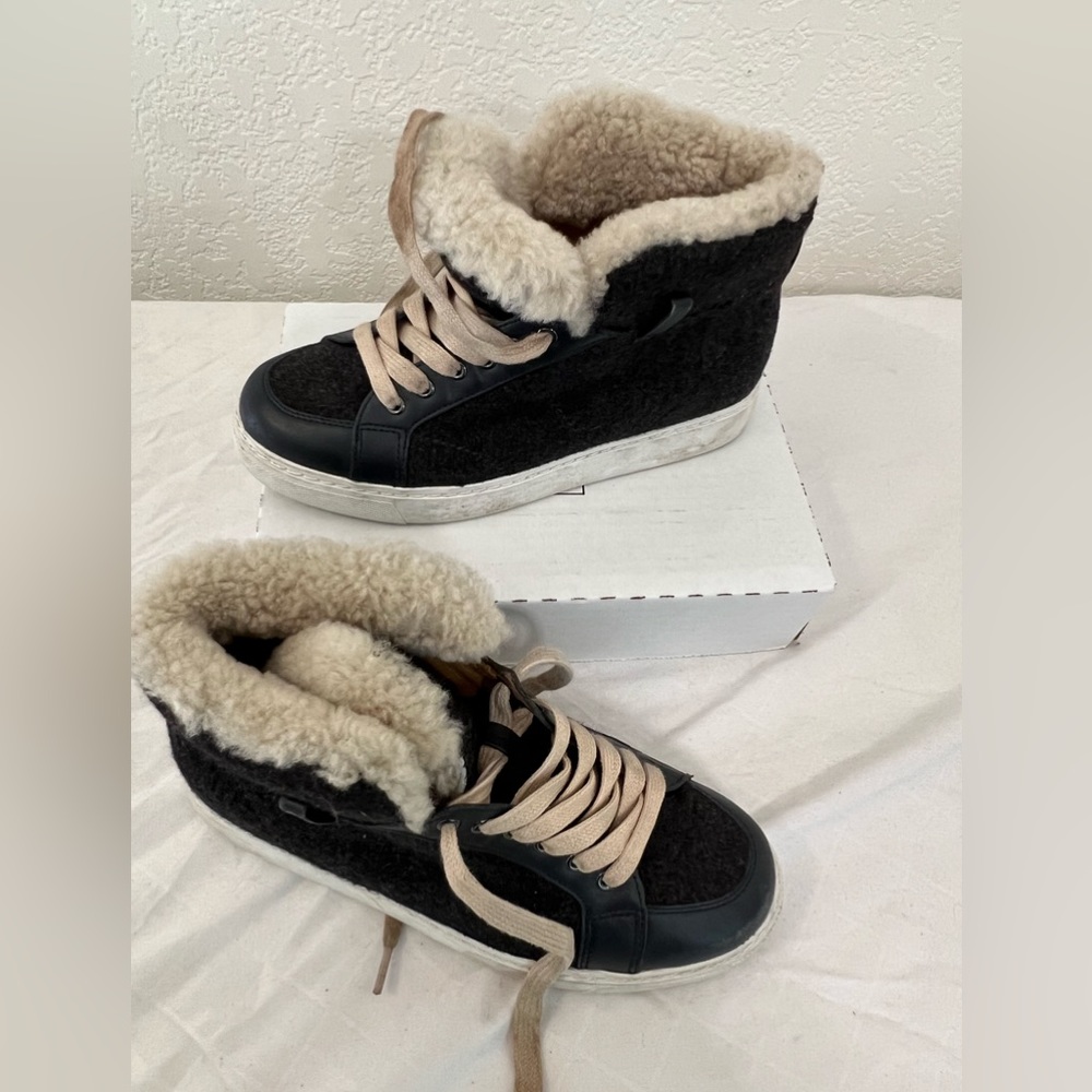 Coach Richmond Shearling ‎ 5B Women’s Dark Grey Wool High Top EU 35 8009159/F16
